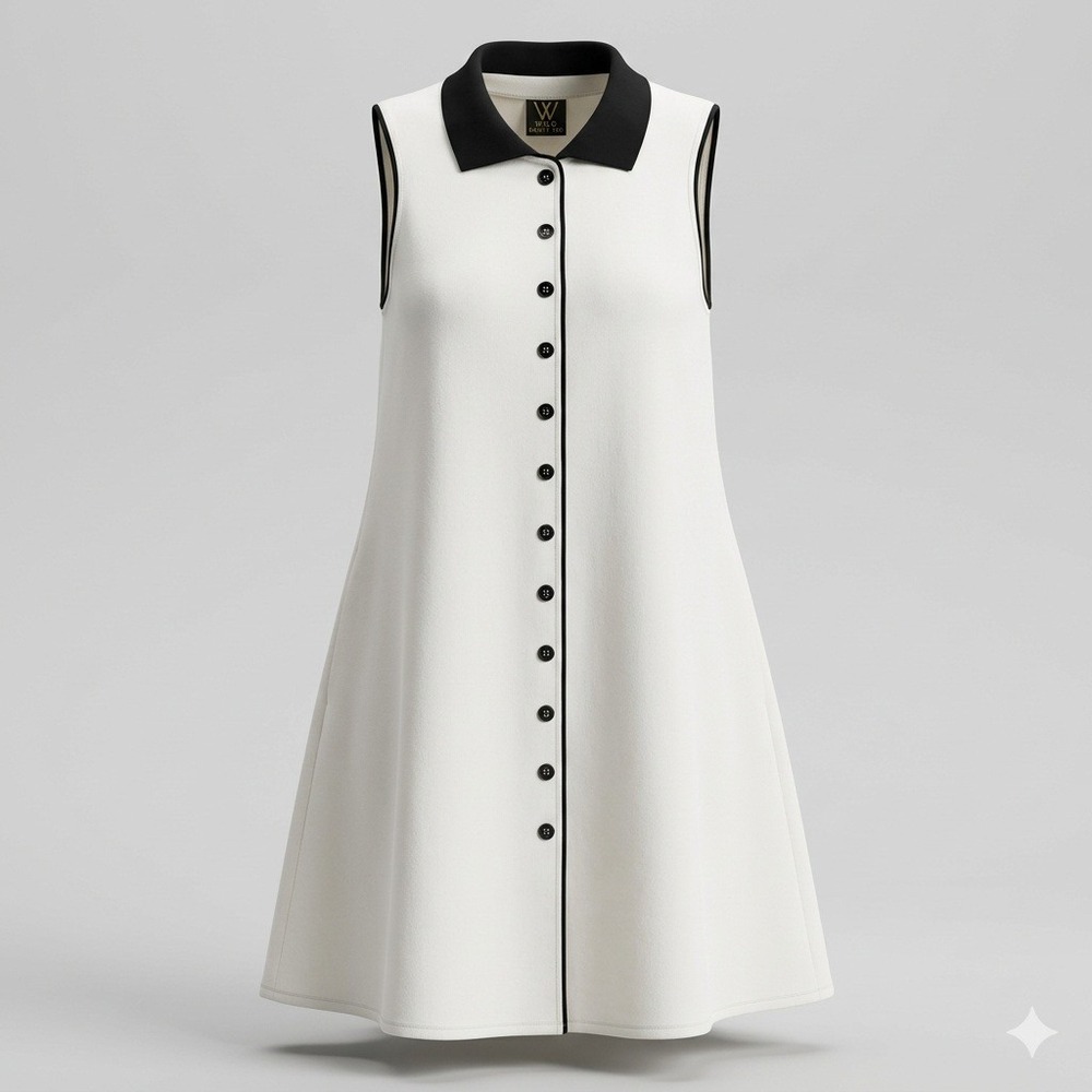 Wear Abouts Mod Mini‎ Dress M White Black Contrast 60s Retro A-Line Pockets Gogo